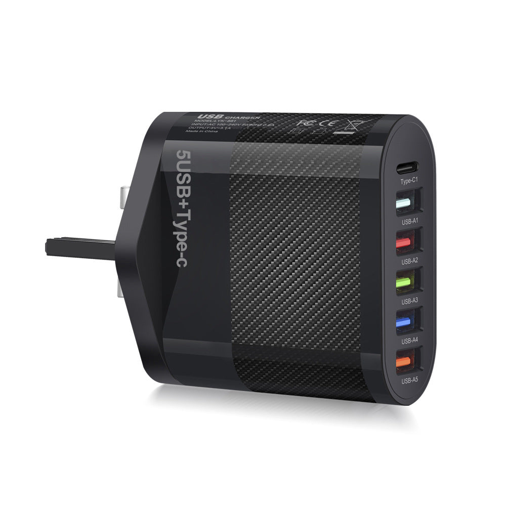 Chargeur secteur 6 ports : 5 USB et 1 USB-C