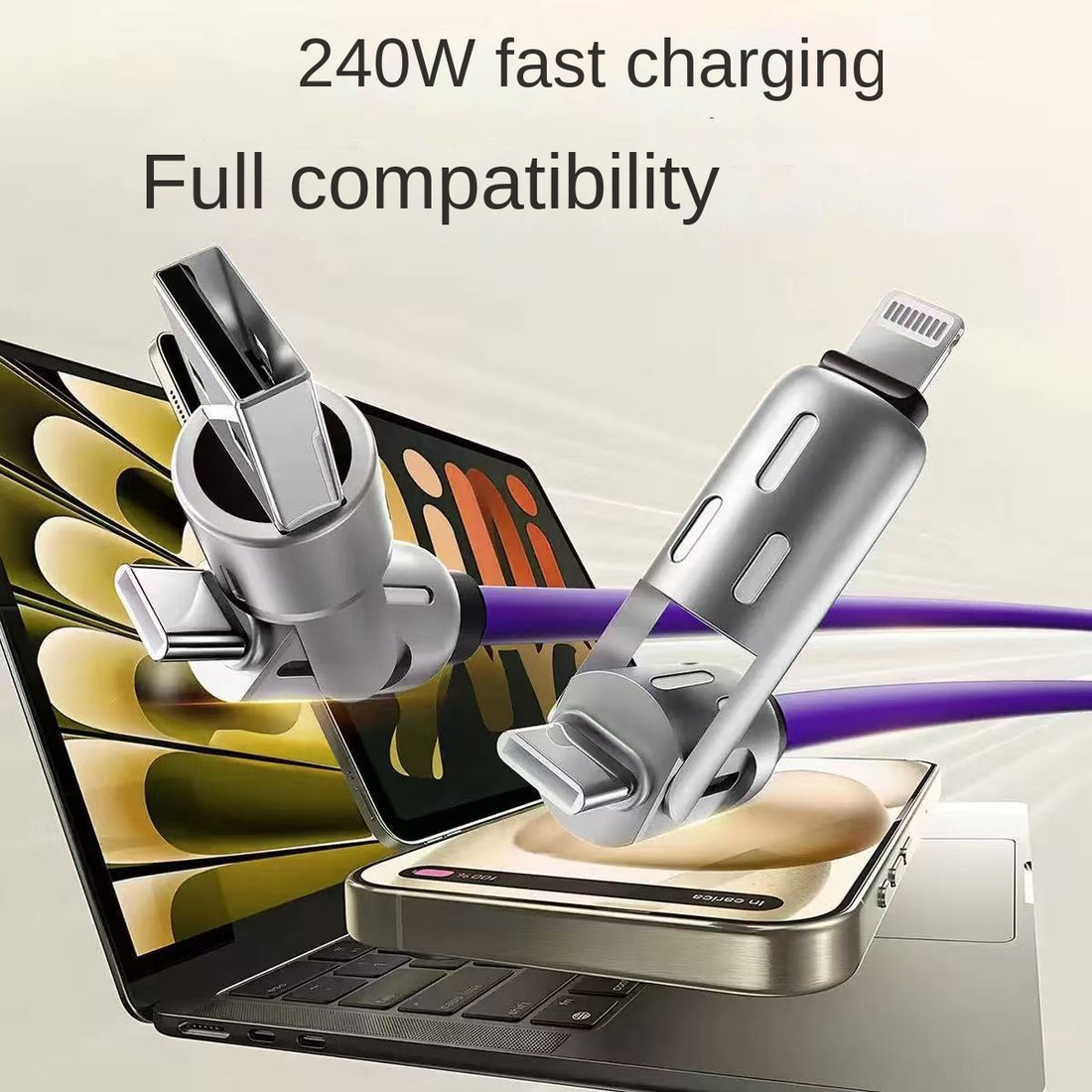 Câble de charge 4-en-1 LED PD 100 W en silicone