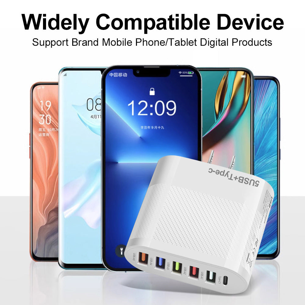 Chargeur secteur 6 ports : 5 USB et 1 USB-C