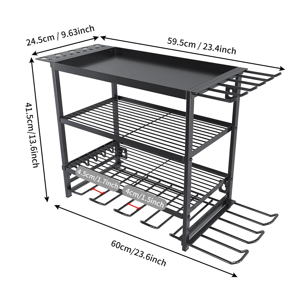Rangement mural pour outils à 4 niveaux en métal noir Vacclo - APPRO-DISTRI