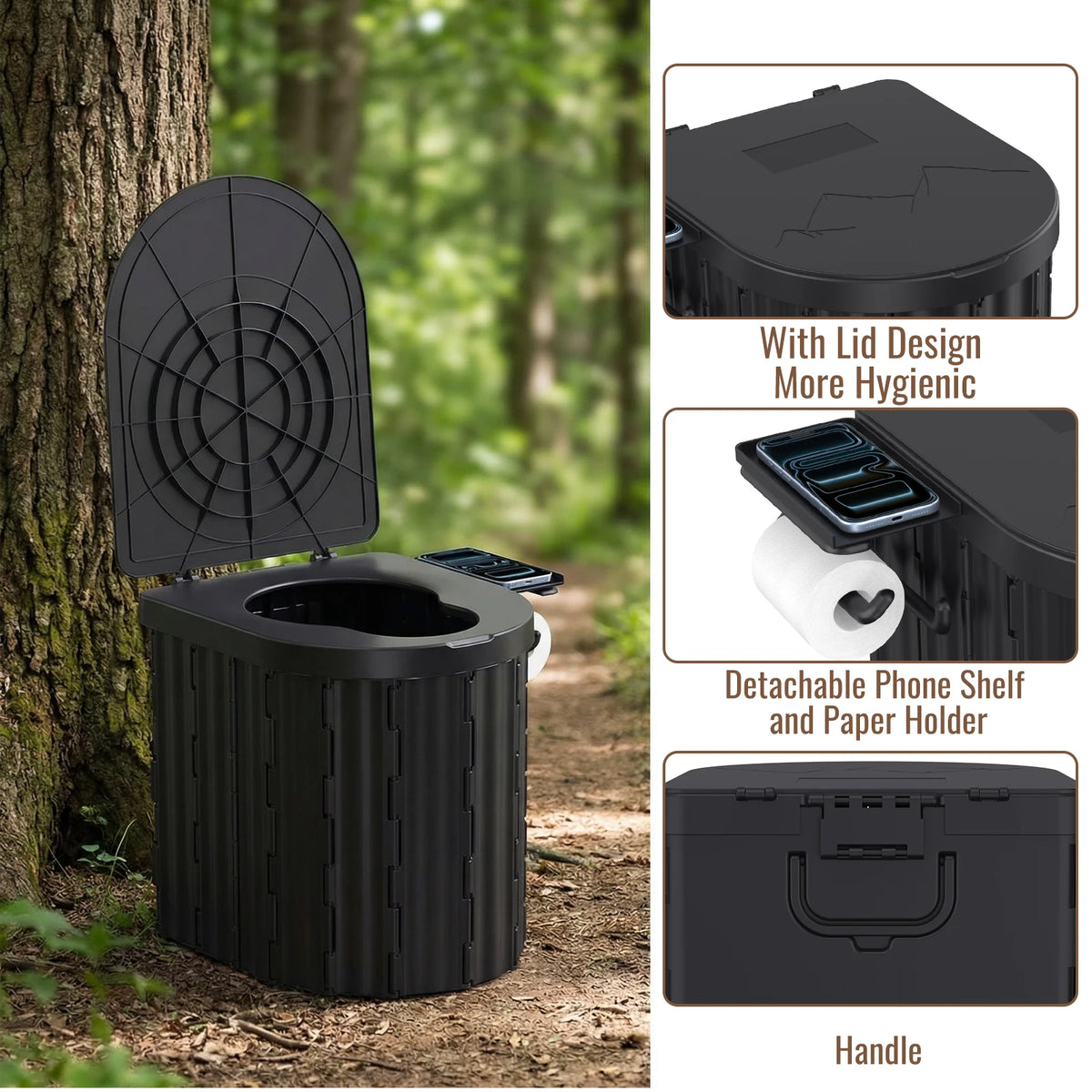 Toilettes portables pliantes avec couvercle pour le camping et les voyages - APPRO-DISTRI