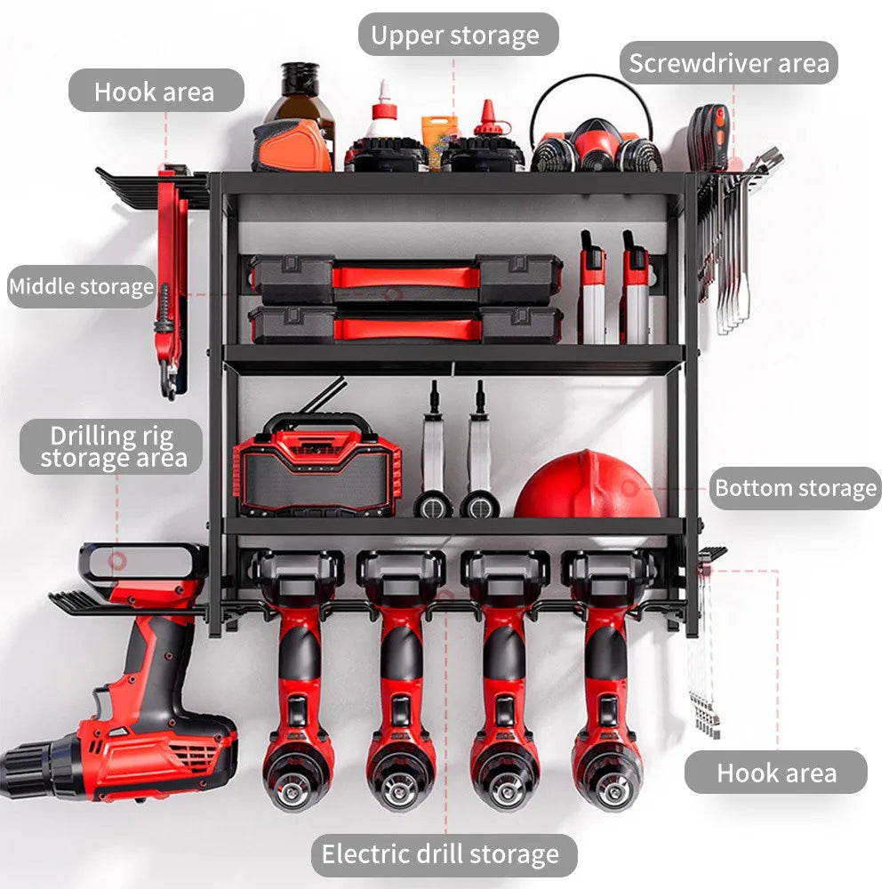 Rangement mural pour outils à 4 niveaux en métal noir Vacclo - APPRO-DISTRI