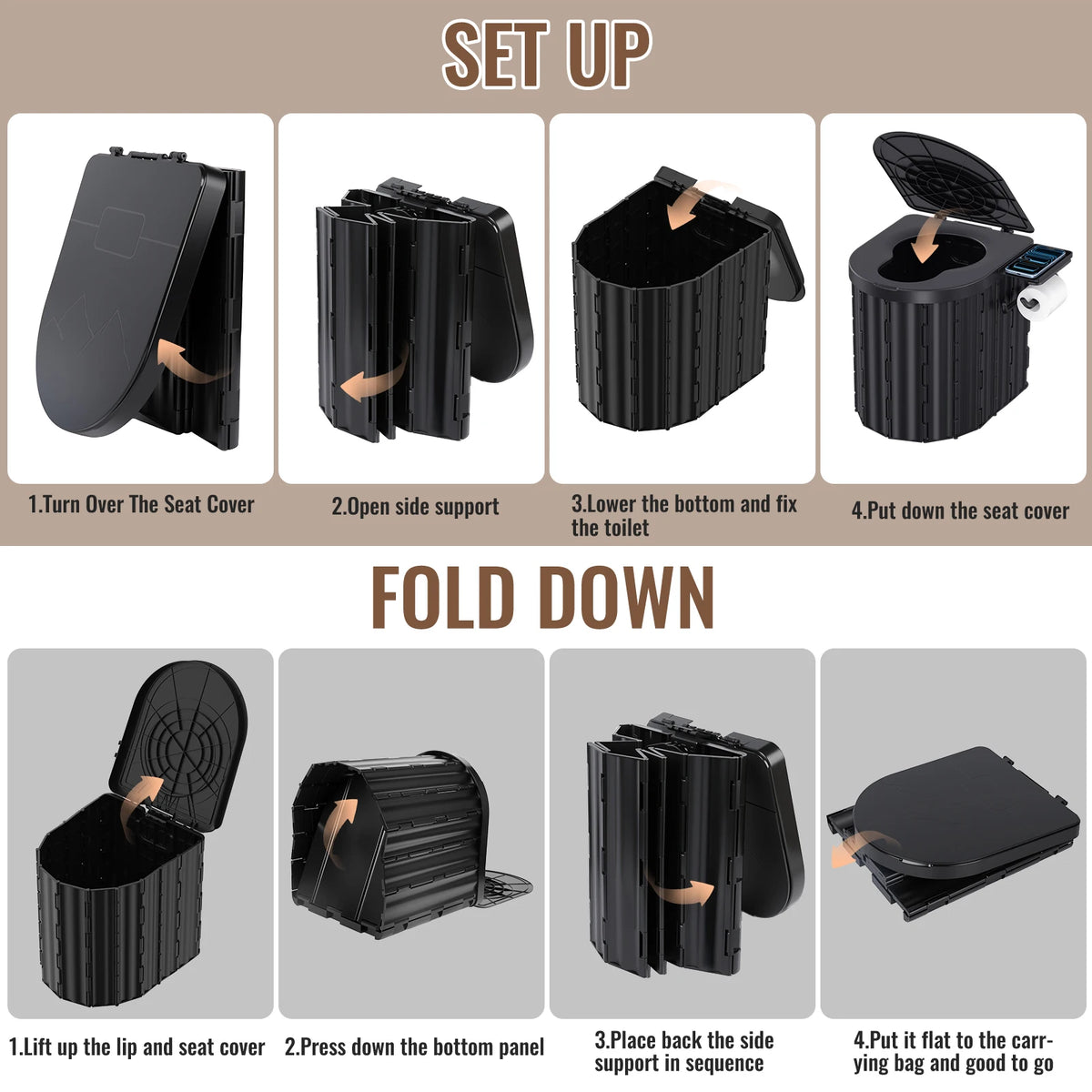 Toilettes portables pliantes avec couvercle pour le camping et les voyages - APPRO-DISTRI