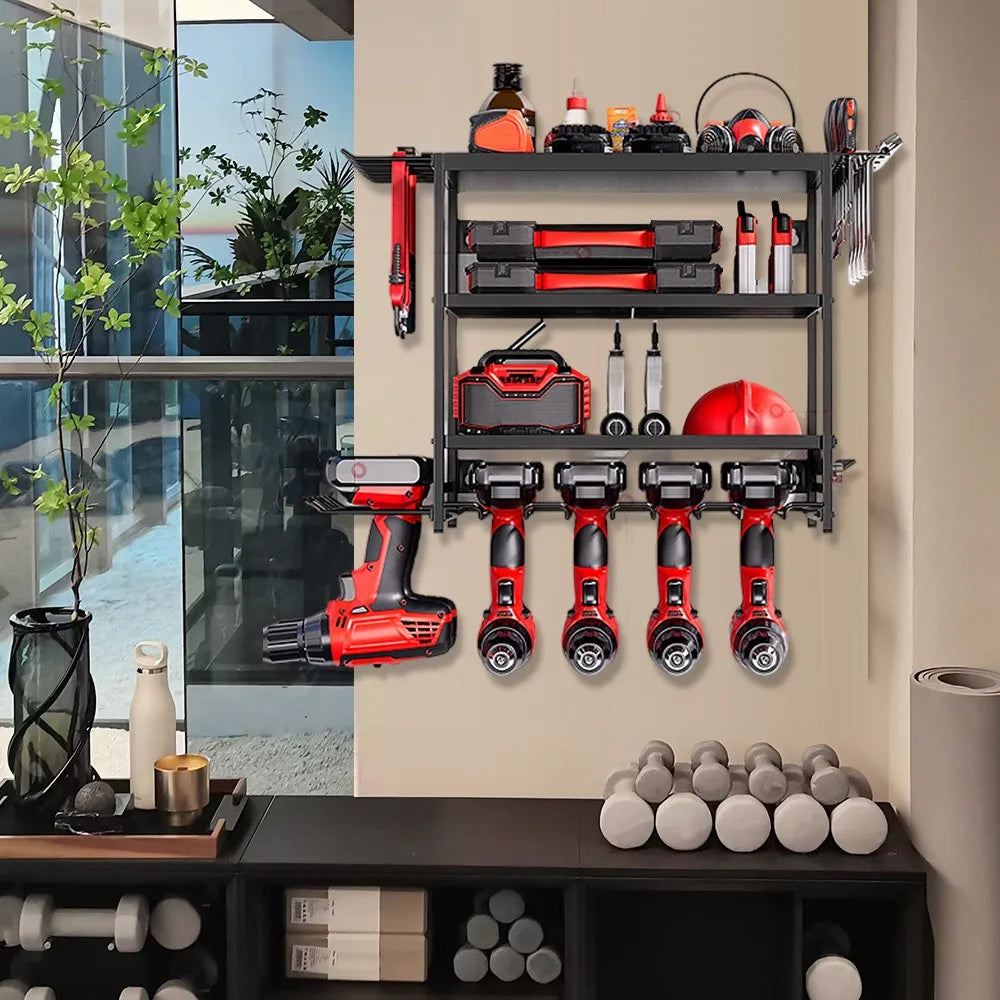 Rangement mural pour outils à 4 niveaux en métal noir Vacclo - APPRO-DISTRI
