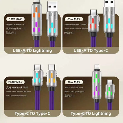 Câble de charge 4-en-1 LED PD 100 W en silicone