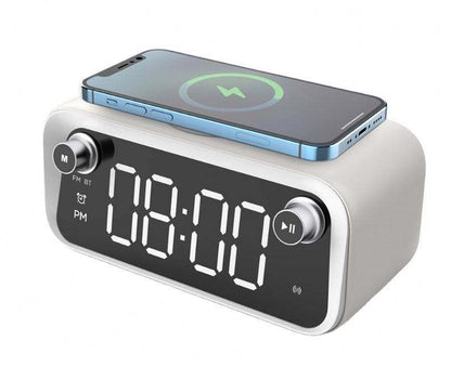 Réveil Bluetooth thermomètre et chargeur sans fil 15 W blanc