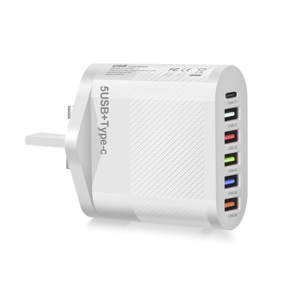 Chargeur secteur 6 ports : 5 USB et 1 USB-C