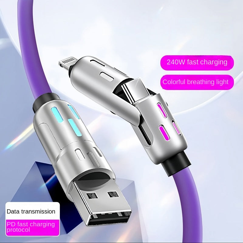 Câble de charge 4-en-1 LED PD 100 W en silicone