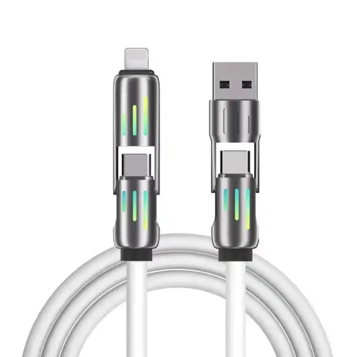 Câble de charge 4-en-1 LED PD 100 W en silicone