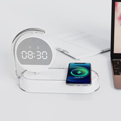 Réveil blanc avec chargeur sans fil et veilleuse 3 en 1