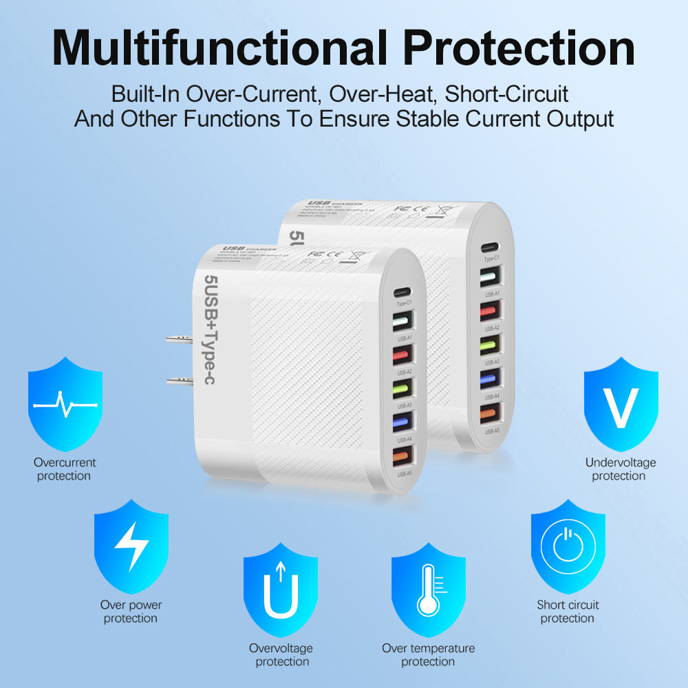 Chargeur secteur 6 ports : 5 USB et 1 USB-C