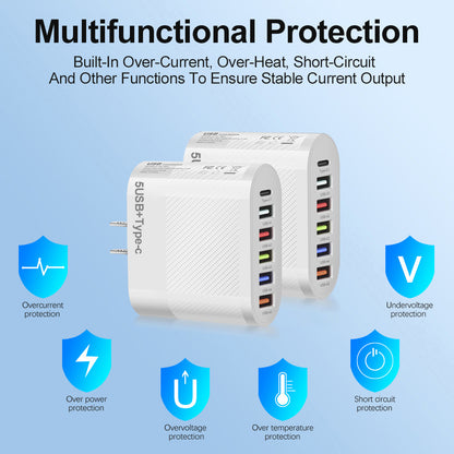 Chargeur secteur 6 ports : 5 USB et 1 USB-C