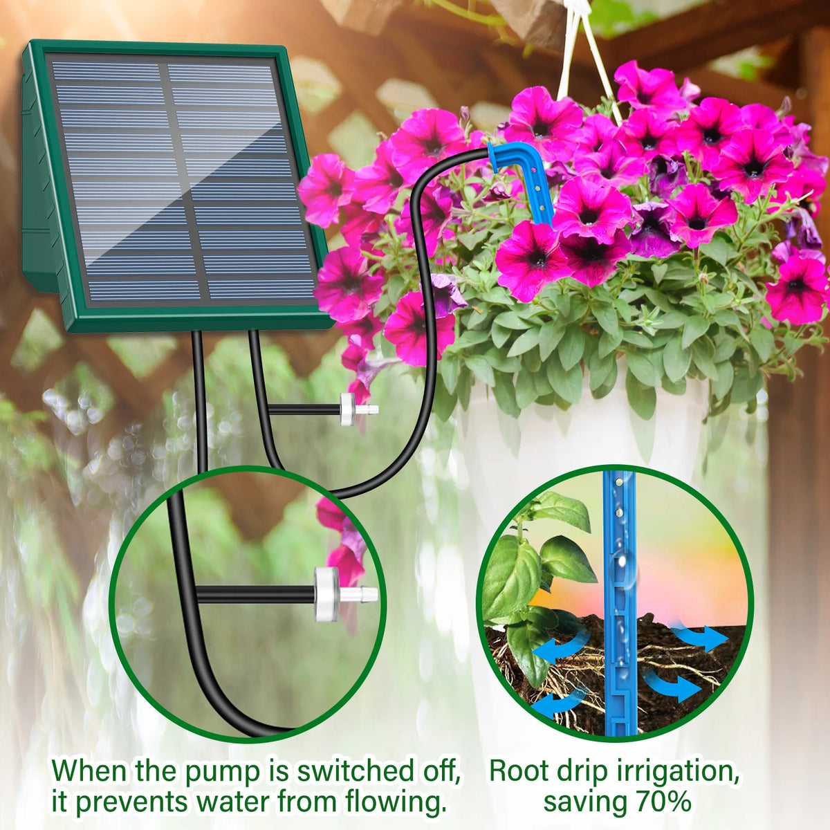 Kit d’arrosage goutte-à-goutte solaire automatique, tuyau 10 m