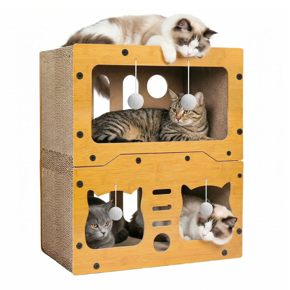 Maison pour chat 3 niveaux avec griffoir en carton