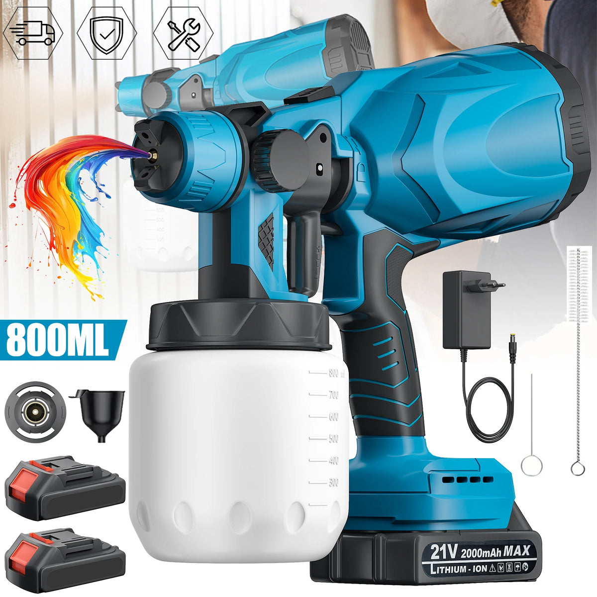 Pulvérisateur de peinture sans fil 800 ml, batterie 18 V
