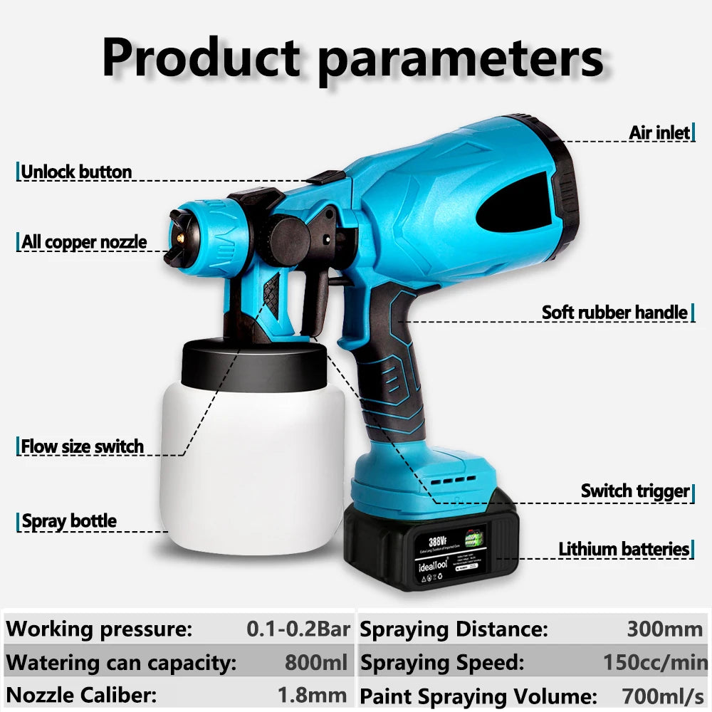 Pulvérisateur de peinture sans fil 800 ml, batterie 18 V