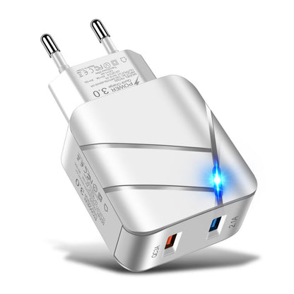 Chargeur mural double USB avec charge rapide QC 3.0