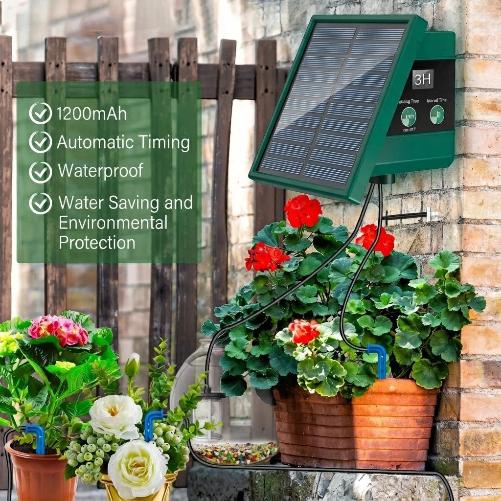 Kit d’arrosage goutte-à-goutte solaire automatique, tuyau 10 m