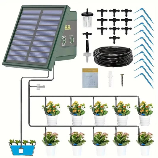Kit d’arrosage goutte-à-goutte solaire automatique, tuyau 10 m