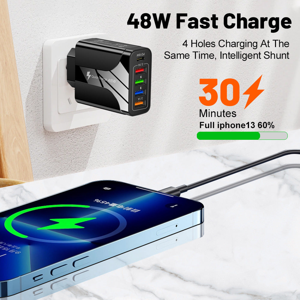 Chargeur mural 5 ports USB et USB-C pour téléphone