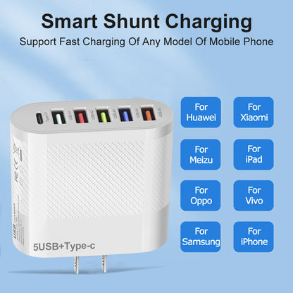 Chargeur secteur 6 ports : 5 USB et 1 USB-C