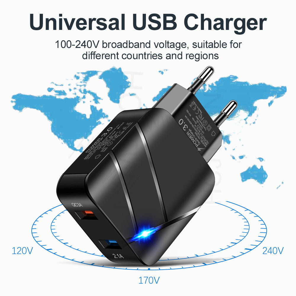 Chargeur mural double USB avec charge rapide QC 3.0