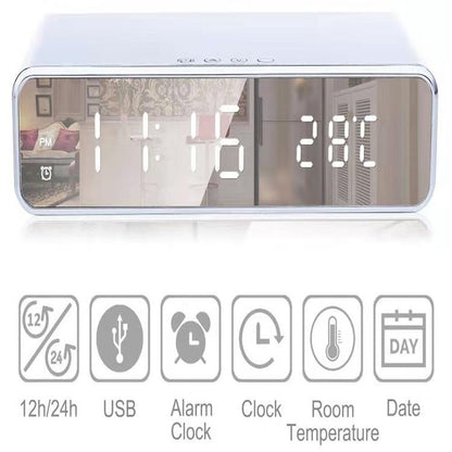 Horloge LED miroir avec thermomètre et chargeur sans fil