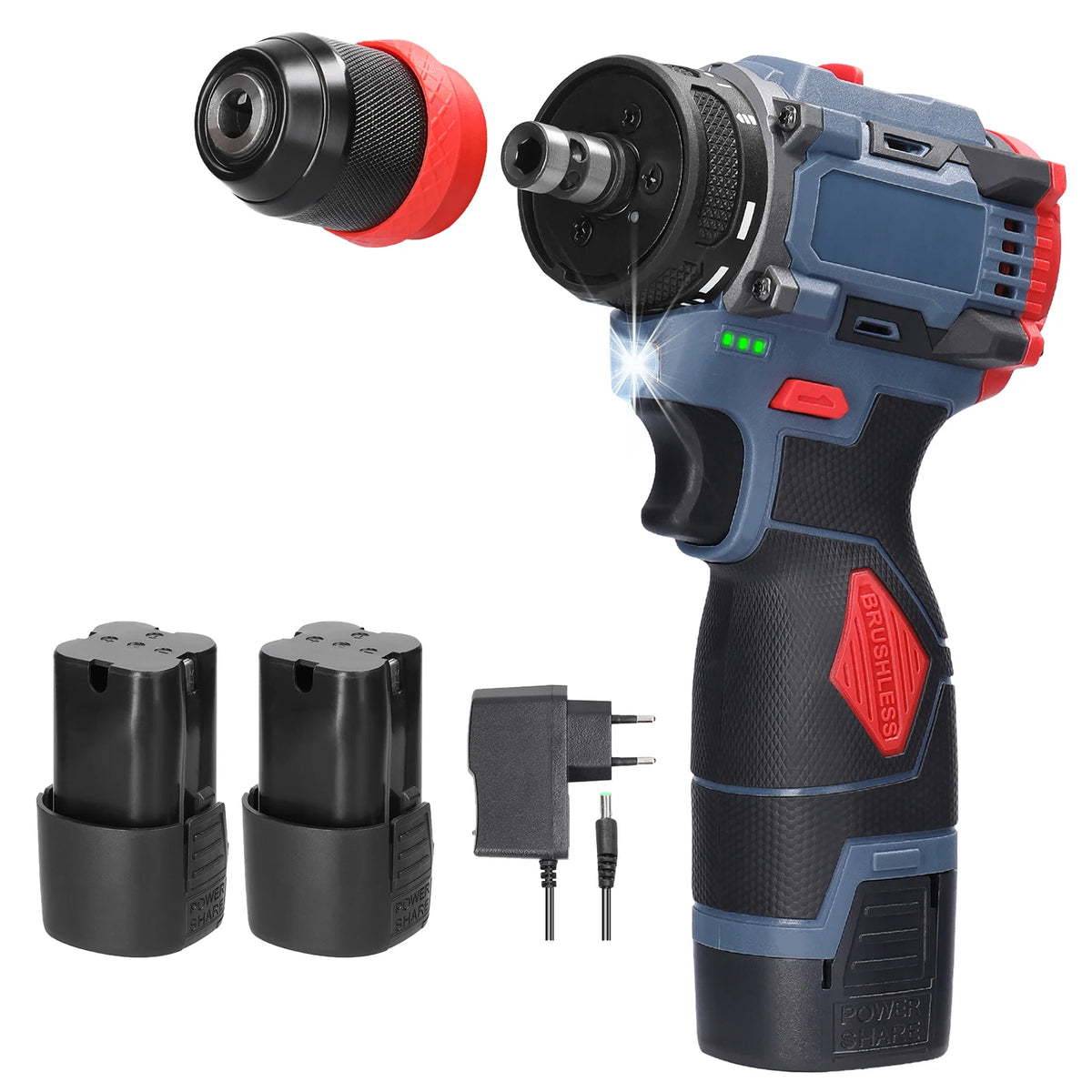 Perceuse-visseuse sans fil brushless 16,8 V, 45 Nm, 2 batteries