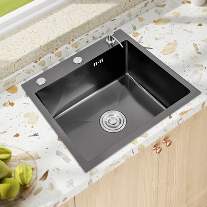 Évier de cuisine inox noir mat 50 × 45 cm avec distributeur de savon