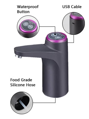Pompe électrique pour bonbonne d’eau rechargeable USB – Noire