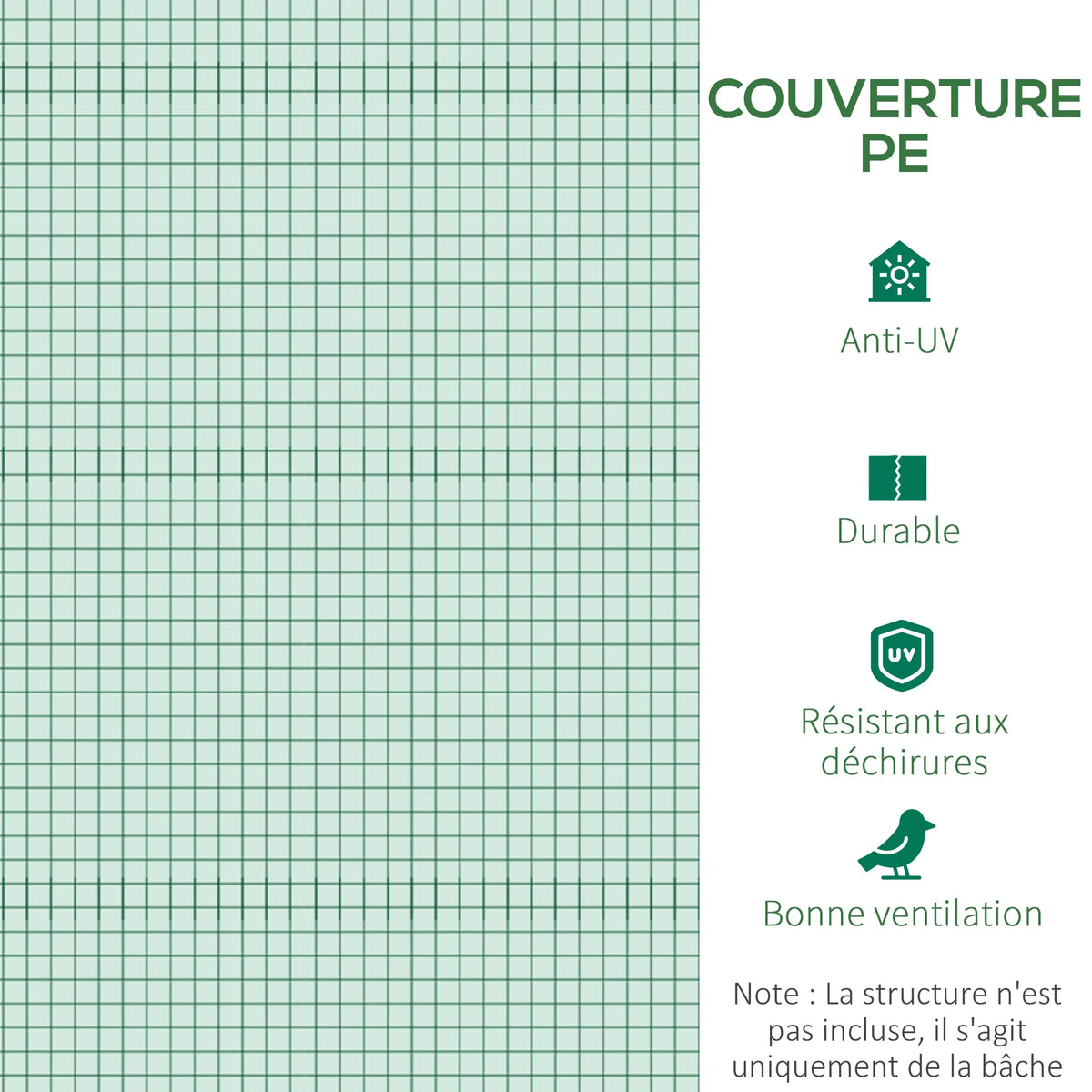 Bâche de remplacement pour serre tunnel 3 × 2 × 2 m – Outsunny - APPRO-DISTRI