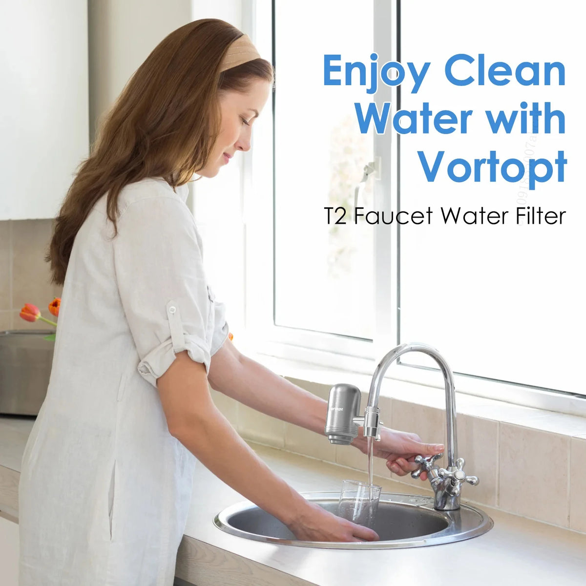 Filtre à eau pour robinet à charbon actif – Gris clair