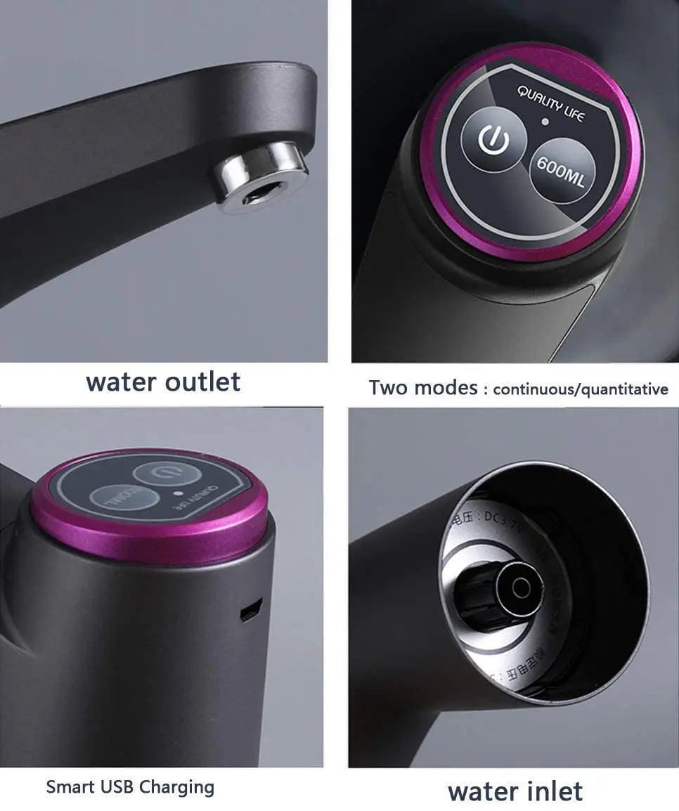 Pompe électrique pour bonbonne d’eau rechargeable USB – Noire