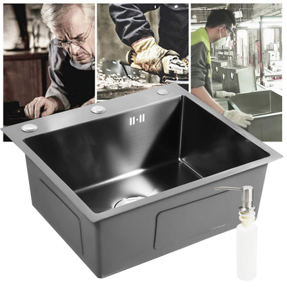 Évier de cuisine inox noir mat 50 × 45 cm avec distributeur de savon