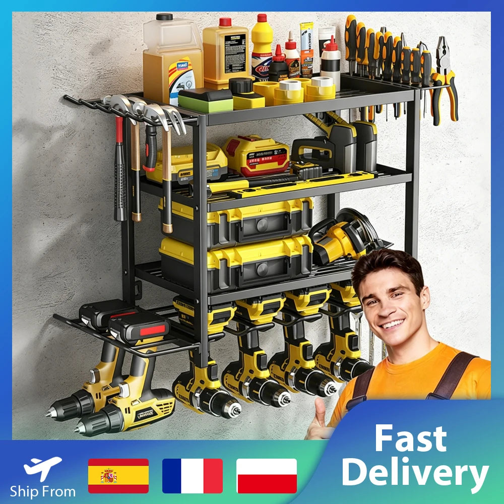 Rangement mural pour outils à 4 niveaux en métal noir Vacclo - APPRO-DISTRI