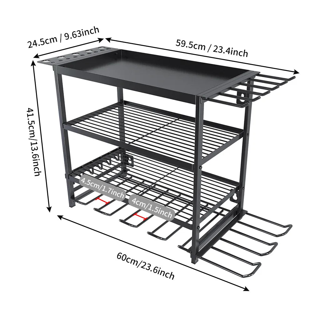 Rangement mural pour outils à 4 niveaux en métal noir Vacclo - APPRO-DISTRI