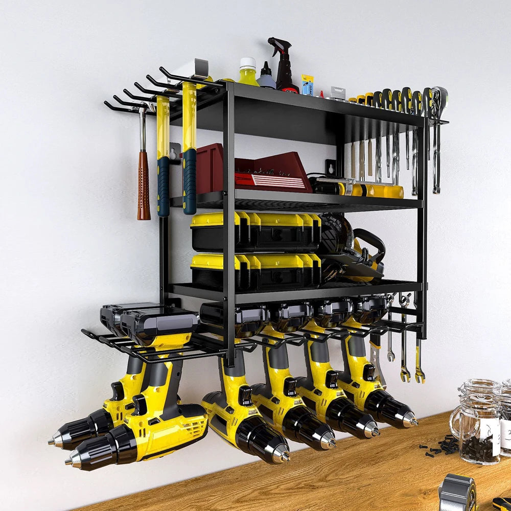 Rangement mural pour outils à 4 niveaux en métal noir Vacclo - APPRO-DISTRI