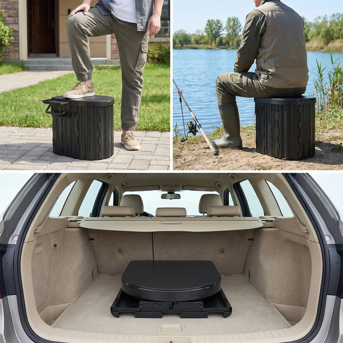 Toilettes portables pliantes avec couvercle pour le camping et les voyages - APPRO-DISTRI