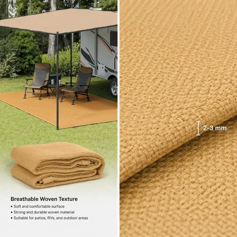 Tapis de camping respirant 3 × 6 m en PEHD – sable - APPRO-DISTRI