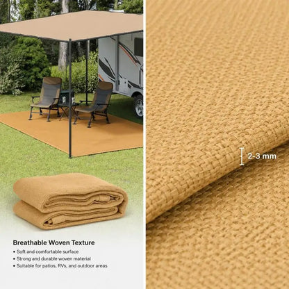 Tapis de camping respirant 3 × 6 m en PEHD – sable - APPRO-DISTRI