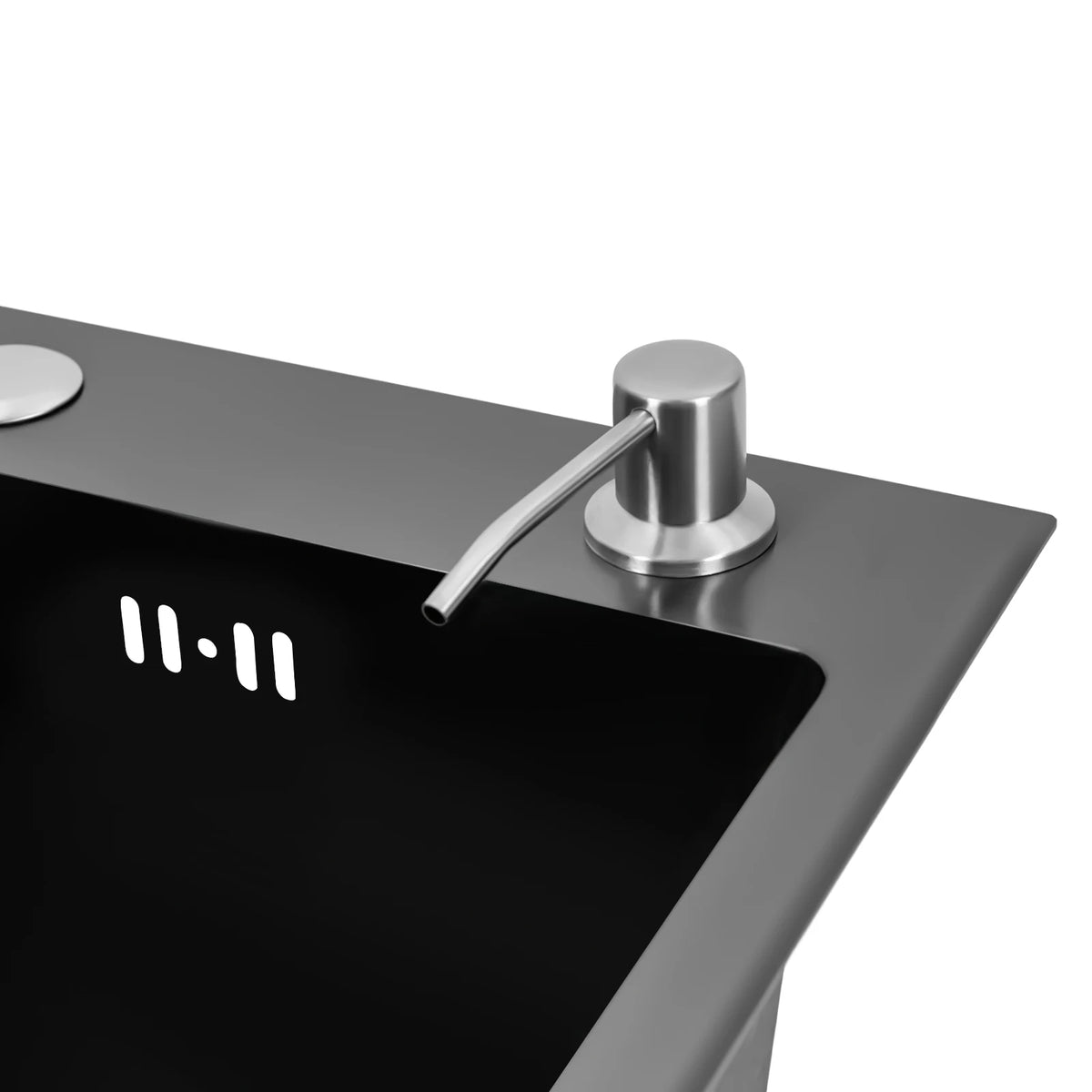 Évier de cuisine inox noir mat 50 × 45 cm avec distributeur de savon