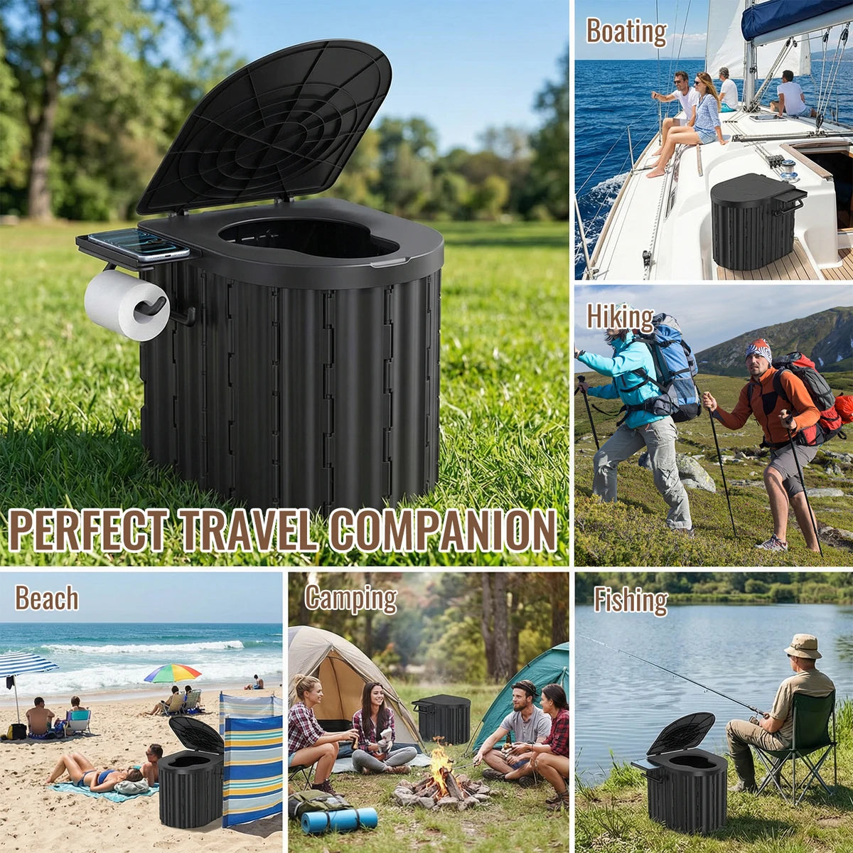 Toilettes portables pliantes avec couvercle pour le camping et les voyages - APPRO-DISTRI