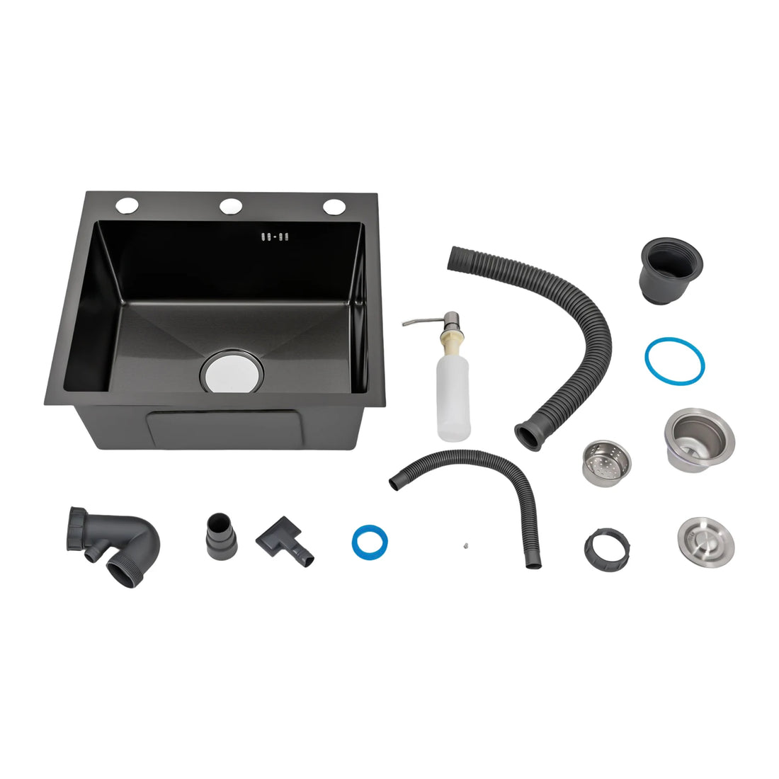 Évier de cuisine inox noir mat 50 × 45 cm avec distributeur de savon