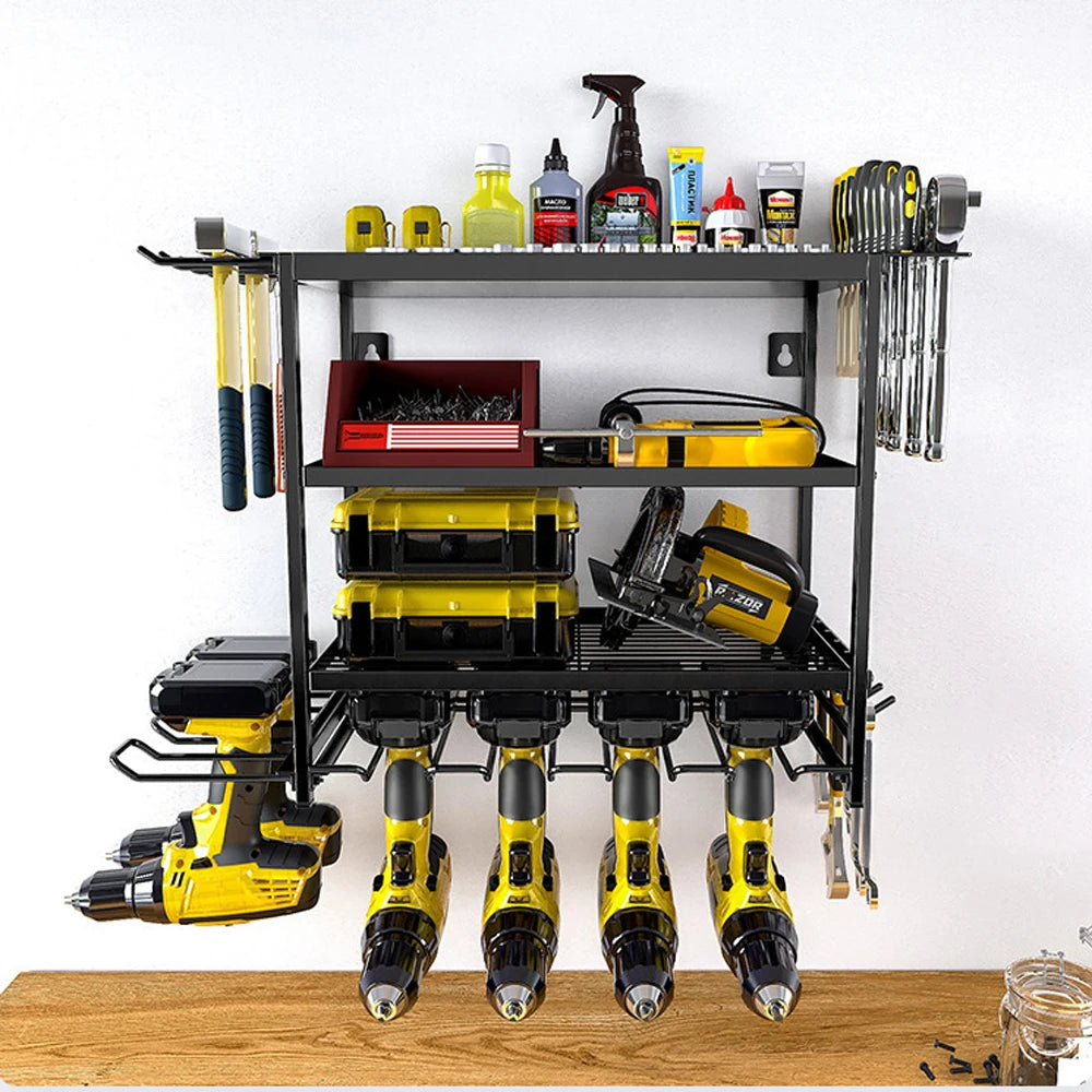 Rangement mural pour outils à 4 niveaux en métal noir Vacclo - APPRO-DISTRI