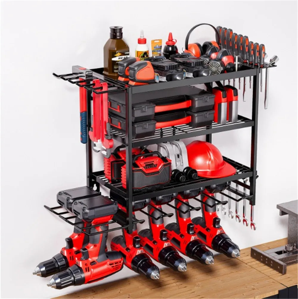 Rangement mural pour outils à 4 niveaux en métal noir Vacclo - APPRO-DISTRI