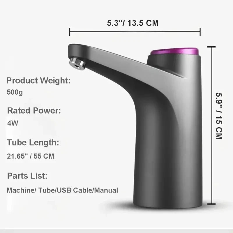 Pompe électrique pour bonbonne d’eau rechargeable USB – Noire