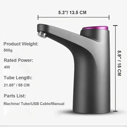 Pompe électrique pour bonbonne d’eau rechargeable USB – Noire