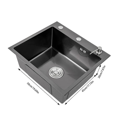 Évier de cuisine inox noir mat 50 × 45 cm avec distributeur de savon