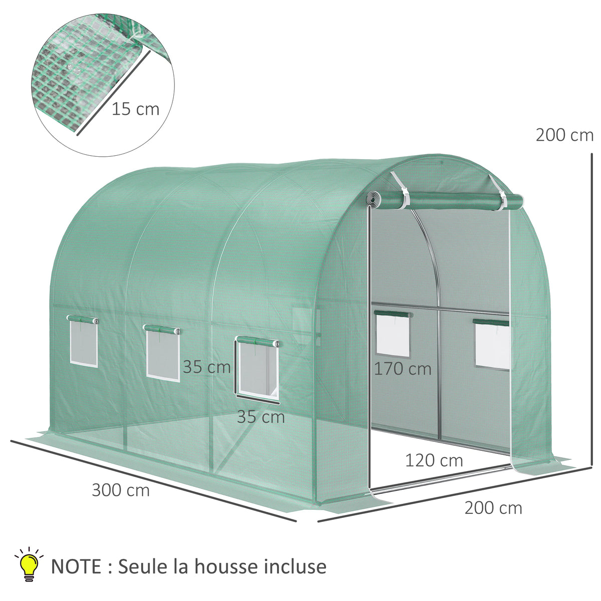 Bâche de remplacement pour serre tunnel 3 × 2 × 2 m – Outsunny - APPRO-DISTRI