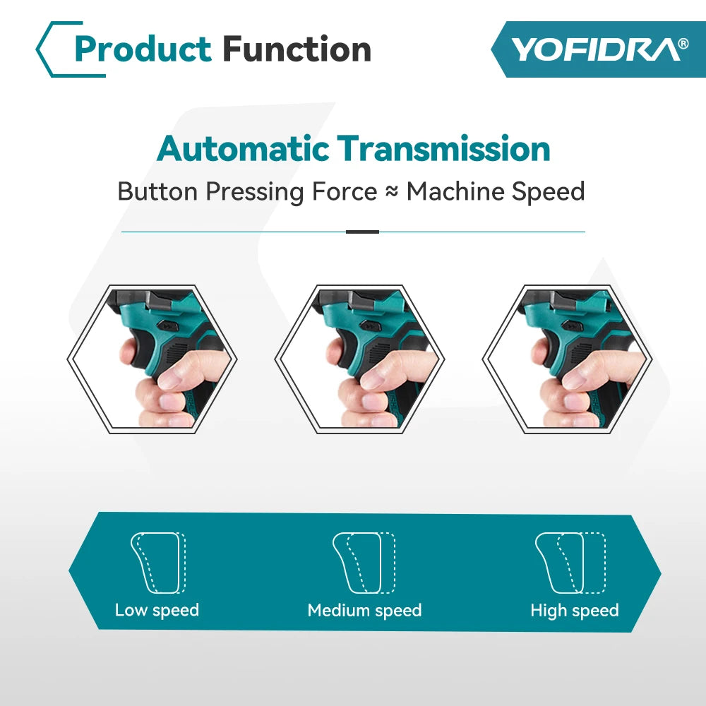 YOFIDRA 5 Gears 1200N.M Torque Brushless Electric Wrench Cordless Car Screwdriver Househeld Power Tools For Makita Battery Pin